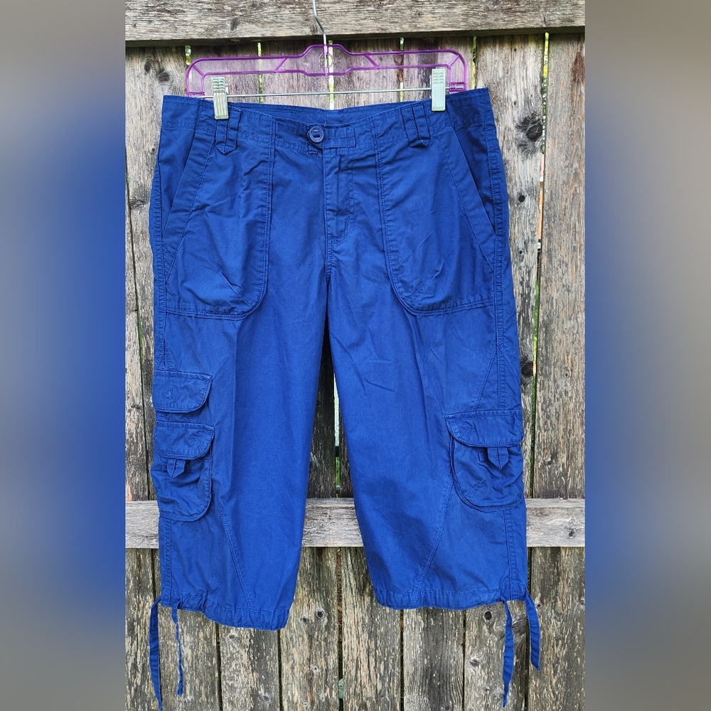 Womens Columbia Navy Blue Pockets Drawstring Hem Walkabout Capri Pants Size 10